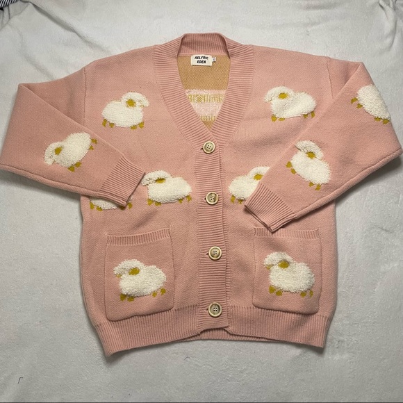 Lamb Knit Cardigan Sweater In Baby Pink 